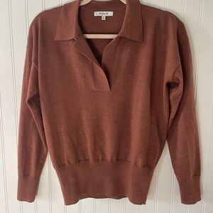 Madewell Women's V-Neck Sweater in Rust 💯 percent merino wool